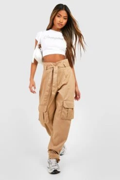 Paperbag Cargo-Jogginghose Mit Gürtel -Mode für Sie Geschäft gzz25742 stone xl 2