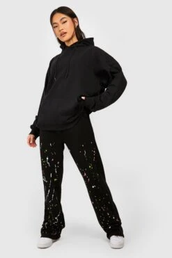 Jogginghose Mit Geradem Bein Und Farbspritzern -Mode für Sie Geschäft gzz26385 black xl 2