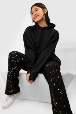 Jogginghose Mit Geradem Bein Und Farbspritzern -Mode für Sie Geschäft gzz26385 black xl 3