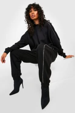 Oversize Jogginghose Mit Reißverschluss-Detail -Mode für Sie Geschäft gzz28583 black xl 2