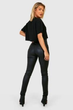 Beschichtete Skinny Jeans Mit Hohem Bund Und Geteiltem Saum -Mode für Sie Geschäft gzz28614 black xl 1
