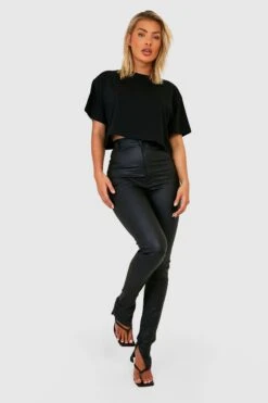 Beschichtete Skinny Jeans Mit Hohem Bund Und Geteiltem Saum -Mode für Sie Geschäft gzz28614 black xl 2