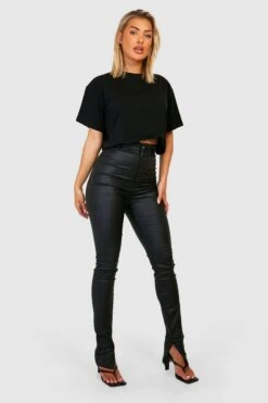 Beschichtete Skinny Jeans Mit Hohem Bund Und Geteiltem Saum -Mode für Sie Geschäft gzz28614 black xl 3
