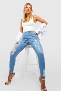 Gerippte Butt-Shaper Super Skinny Jeans Mit Hohem Bund -Mode für Sie Geschäft gzz33080 mid20wash xl 2