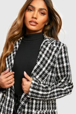 Lockerer Premium Bouclee Karo-Blazer 9 Lockerer Premium Bouclee Karo-Blazer -Mode für Sie Geschäft gzz33425 black xl 3