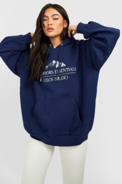 Oversize Hoodie Mit Outdoors Essentials Stickerei 8 Oversize Hoodie Mit Outdoors Essentials Stickerei -Mode für Sie Geschäft gzz35122 navy xl 2