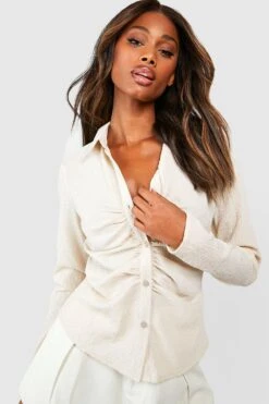 Strukturiertes Hemd Mit Geraffter Front 8 Strukturiertes Hemd Mit Geraffter Front -Mode für Sie Geschäft gzz39183 stone xl 2