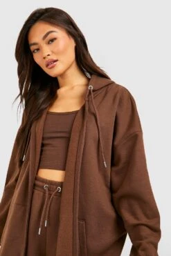 Basic Oversize Hoodie Mit Reißverschluss -Mode für Sie Geschäft gzz39533 chocolate xl 3