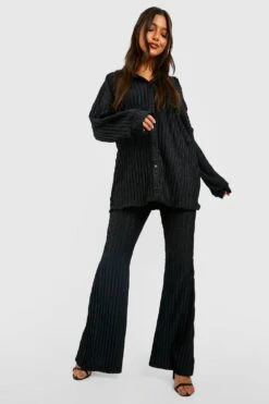 Strukturiertes Lockeres Oversize Plissee-Hemd -Mode für Sie Geschäft gzz40410 black xl 2