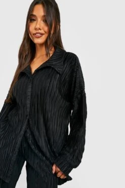 Strukturiertes Lockeres Oversize Plissee-Hemd -Mode für Sie Geschäft gzz40410 black xl 3