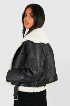 Fliegerjacke Mit Kontrastierendem Teddybesatz -Mode für Sie Geschäft gzz40472 black xl 1