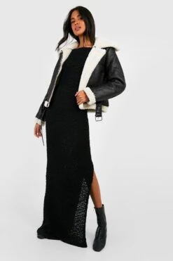 Fliegerjacke Mit Kontrastierendem Teddybesatz -Mode für Sie Geschäft gzz40472 black xl 2