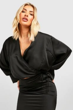 Wickel-Hemd Aus Satin -Mode für Sie Geschäft gzz40608 black xl 3