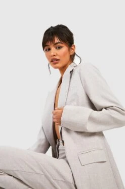 Blazer In Leinenoptik Mit Kontrast-Knopf 8 Blazer In Leinenoptik Mit Kontrast-Knopf -Mode für Sie Geschäft gzz40686 taupe xl 2