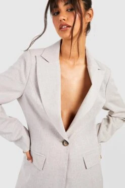 Blazer In Leinenoptik Mit Kontrast-Knopf 9 Blazer In Leinenoptik Mit Kontrast-Knopf -Mode für Sie Geschäft gzz40686 taupe xl 3