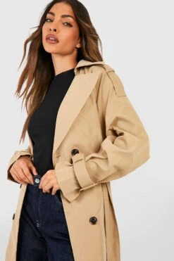 Oversize Trenchcoat Mit Gürtel -Mode für Sie Geschäft gzz41334 taupe xl 3