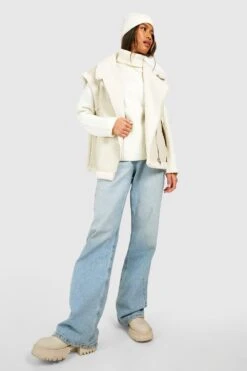 Ärmellose Fliegerjacke Mit Teddy-Detail -Mode für Sie Geschäft gzz41345 beige xl 2