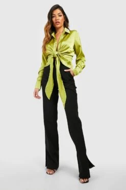 Satin-Hemd Mit Schnür-Detail -Mode für Sie Geschäft gzz43823 chartreuse xl 2