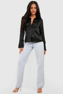 Satin-Hemd -Mode für Sie Geschäft gzz43846 black xl 2