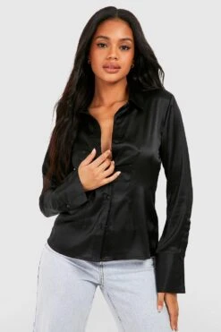 Satin-Hemd -Mode für Sie Geschäft gzz43846 black xl 3