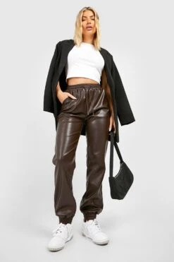 Jogginghose In Lederoptik Mit Hohem Bund -Mode für Sie Geschäft gzz44100 chocolate xl 2