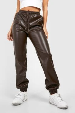 Jogginghose In Lederoptik Mit Hohem Bund -Mode für Sie Geschäft gzz44100 chocolate xl 3