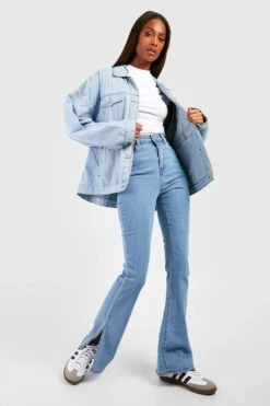 Schlaghose Mit Hohem Bund Und Geteiltem Saum -Mode für Sie Geschäft gzz44733 light20wash xl 2