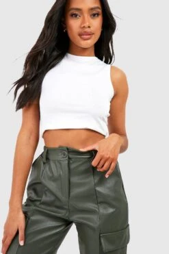 Cargo-Jogginghose In Lederoptik Mit Hohem Bund -Mode für Sie Geschäft gzz45426 khaki xl 2