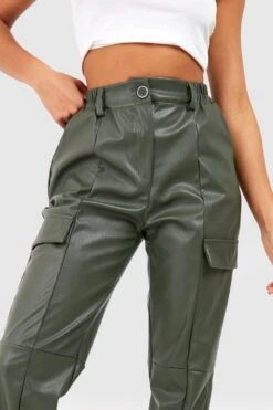 Cargo-Jogginghose In Lederoptik Mit Hohem Bund -Mode für Sie Geschäft gzz45426 khaki xl 3