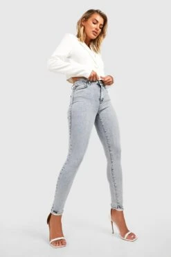 Skinny Jeans Mit Acid-Waschung Und Mittelhohem Bund -Mode für Sie Geschäft gzz46417 light20wash xl 2