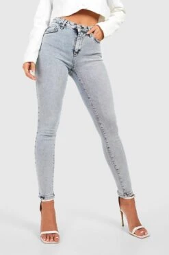 Skinny Jeans Mit Acid-Waschung Und Mittelhohem Bund -Mode für Sie Geschäft gzz46417 light20wash xl 3