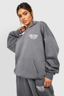 Oversize Hoodie Mit Sports Club Slogan -Mode für Sie Geschäft gzz47420 charcoal xl 2