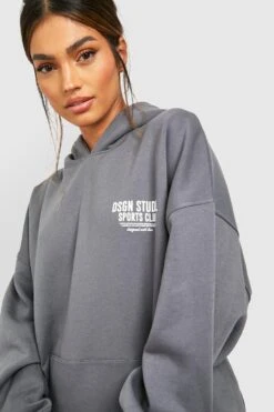 Oversize Hoodie Mit Sports Club Slogan -Mode für Sie Geschäft gzz47420 charcoal xl 3