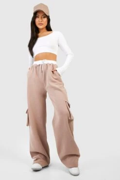 Cargo-Jogginghose Mit Weitem Bein Und Kontrast-Bund -Mode für Sie Geschäft gzz47474 taupe xl 2