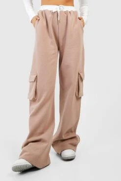 Cargo-Jogginghose Mit Weitem Bein Und Kontrast-Bund -Mode für Sie Geschäft gzz47474 taupe xl 3