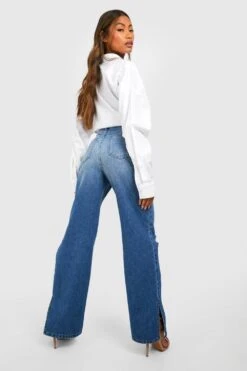 Zerrissene Gerade Jeans Mit Hohem Bund Und Geteiltem Saum -Mode für Sie Geschäft gzz47709 mid20wash xl 1