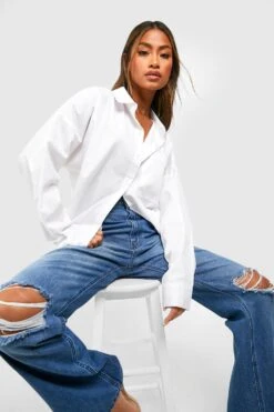 Zerrissene Gerade Jeans Mit Hohem Bund Und Geteiltem Saum -Mode für Sie Geschäft gzz47709 mid20wash xl 3