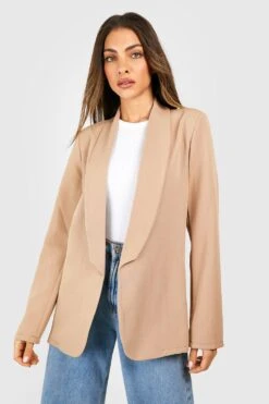 Basic Blazer Mit Tiefem Ausschnitt -Mode für Sie Geschäft gzz48661 camel xl 2