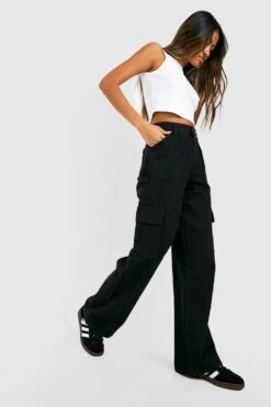 Cargo-Jeans Mit Hohem Bund -Mode für Sie Geschäft gzz49383 black xl 3