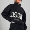 Oversize Sweatshirt Mit Halbem Reißverschluss Und Applikation -Mode für Sie Geschäft gzz50455 black xl