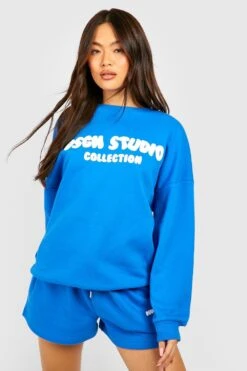 Oversize Sweatshirt Mit Slogan-Print -Mode für Sie Geschäft gzz50459 cobalt xl 2