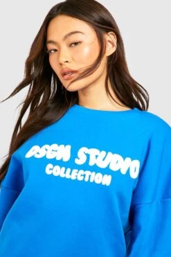 Oversize Sweatshirt Mit Slogan-Print -Mode für Sie Geschäft gzz50459 cobalt xl 3