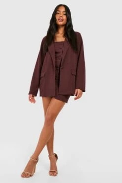 Oversize Jersey-Blazer Aus Crepestoff -Mode für Sie Geschäft gzz50485 chocolate xl 2