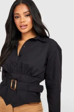 Hemd Mit Korsett Gürtel-Detail -Mode für Sie Geschäft gzz51080 black xl 3