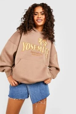 Oversize Hoodie Mit Yosemite Slogan Applikation -Mode für Sie Geschäft gzz52297 taupe xl 2