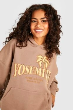 Oversize Hoodie Mit Yosemite Slogan Applikation -Mode für Sie Geschäft gzz52297 taupe xl 3