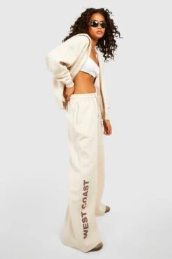 Jogginghose Mit Weitem Bein Und West Coast Slogan -Mode für Sie Geschäft gzz52300 stone xl 2