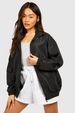 Windbreaker Mit Utility Taschen-Detail -Mode für Sie Geschäft gzz52474 black xl 2