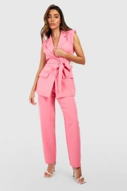 Ärmelloser Blazer Mit Gürtel -Mode für Sie Geschäft gzz52754 candy20pink xl 2