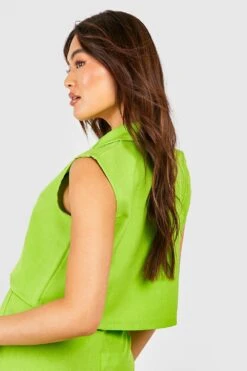 Strukturierter Kurzer Kastiger ärmelloser Blazer 7 Strukturierter Kurzer Kastiger ärmelloser Blazer -Mode für Sie Geschäft gzz52811 olive xl 1